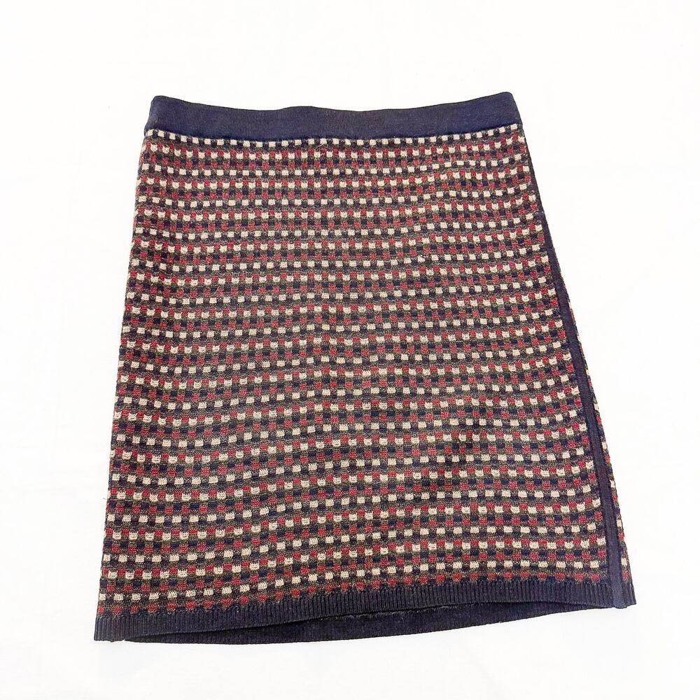 Club Monaco Patterned Woven Mosaic Squares Mini Skirt Green Red Beige Size Small